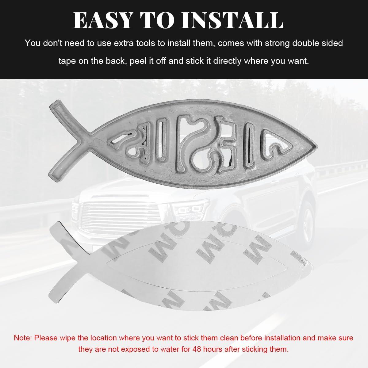 DXNQ 2PCS Jesus Fish Decal Sticker, 3D Car Decal Jesus Christian Fish Symbol Chrome Emblem, Faith Fish Stickers Religious Metal Badge Auto Decor for Truck Motorcycle Fridge (Silver) image number 5