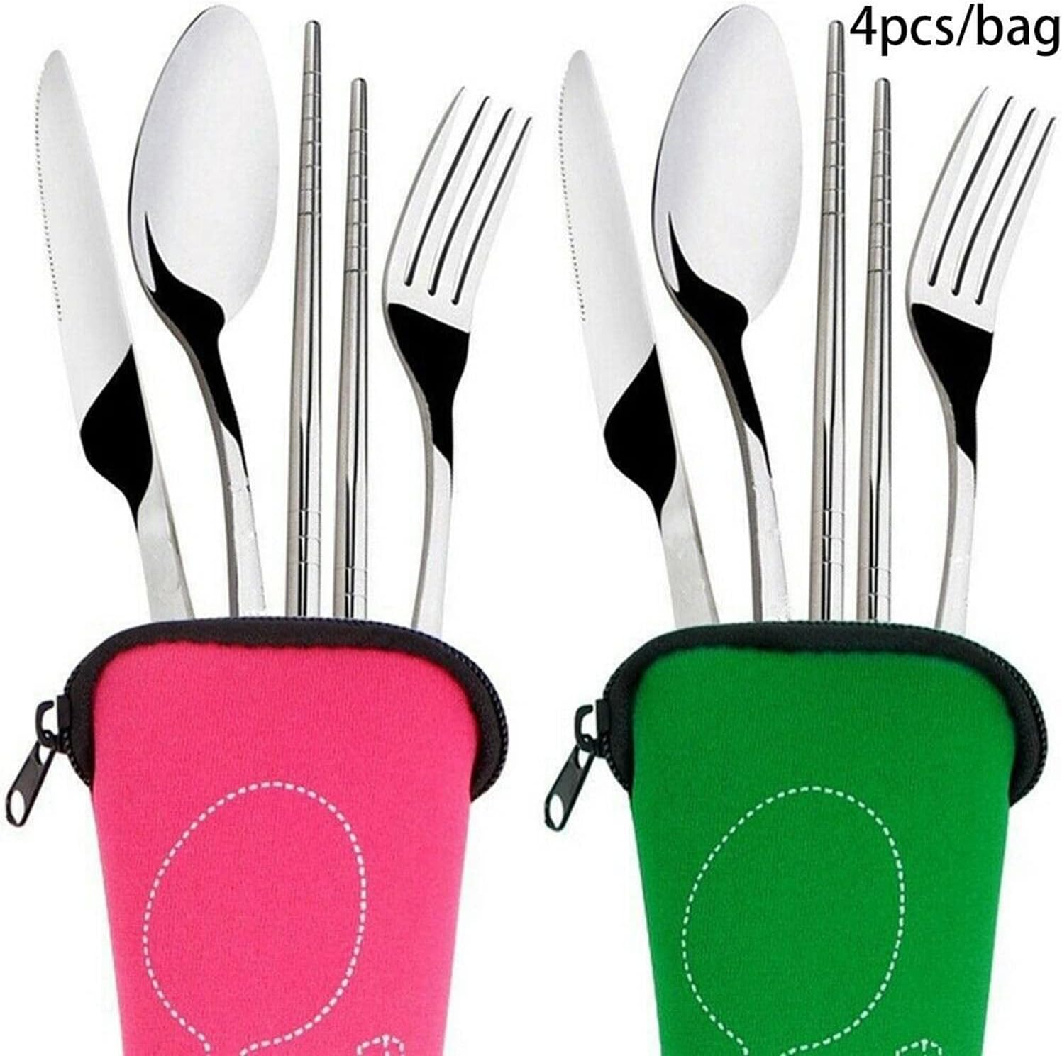 4PCS Cutlery Travel Knife Fork Portable Bag Stainlesssteel Spoon Chopstick Set Rustproof Stainless Steel Tableware Dinnerware with Carrying Case for Traveling Camping Picnic Working Hiking (Black)