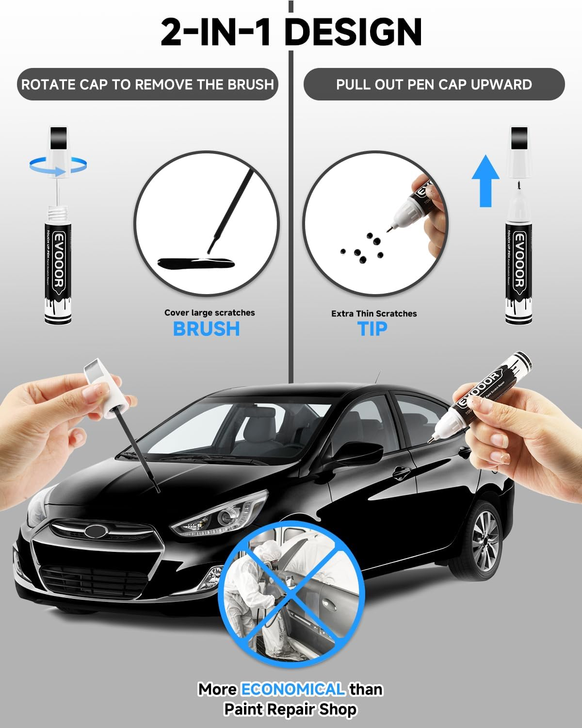 Touch up Paint Compatible with Hyundai Exact Match 2 in 1 Touch up Paint for Chips and Nicks Repair (Abyss/Onyx Black(A2B))
