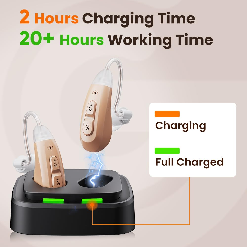 JINGHAO Hearing Aids Amplifiers Rechargeable Hearing Aids for Seniors Adults with Charging Dock (Beige) image number 6