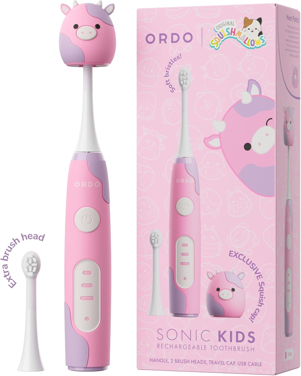 Ordo Squishmallows Electric Toothbrush, Sonic Toothbrushes for Kids, Rechargeable, 3 Brushing Modes, over 5 Weeks Battery Life Extra Brush Head Included, Gift for Kids Aged 4 Years and Up, Samir