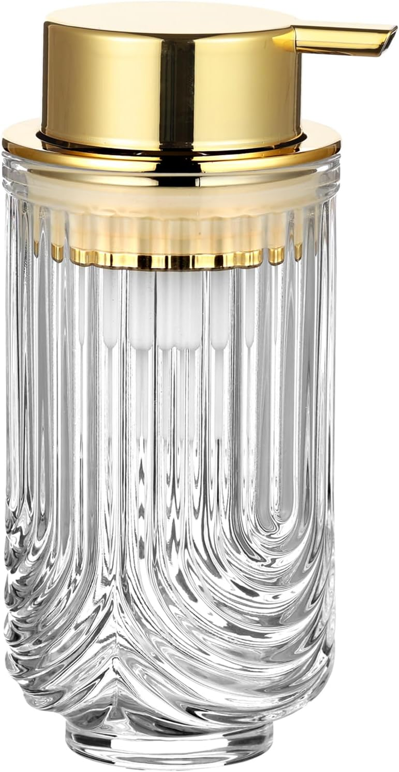 LEICURACE Glass Foaming Hand Soap Dispenser Foaming Soap Dispenser for Bathroom Clear Soap Dispenser with Pump (Amber Sun Patteren)