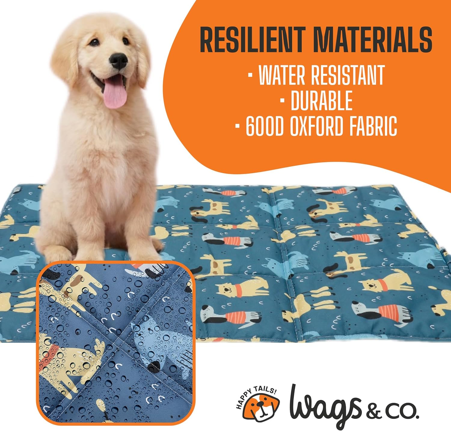 Canine COOSH - Outdoor Folding Dog Travel Mat - 70 X 100Cm. Durable, Easy-To-Clean, Portable Dog Bed for Beach, Bush, Camping, Travel, with Clip-On Carry Strap. (Puppies in the Park) image number 1
