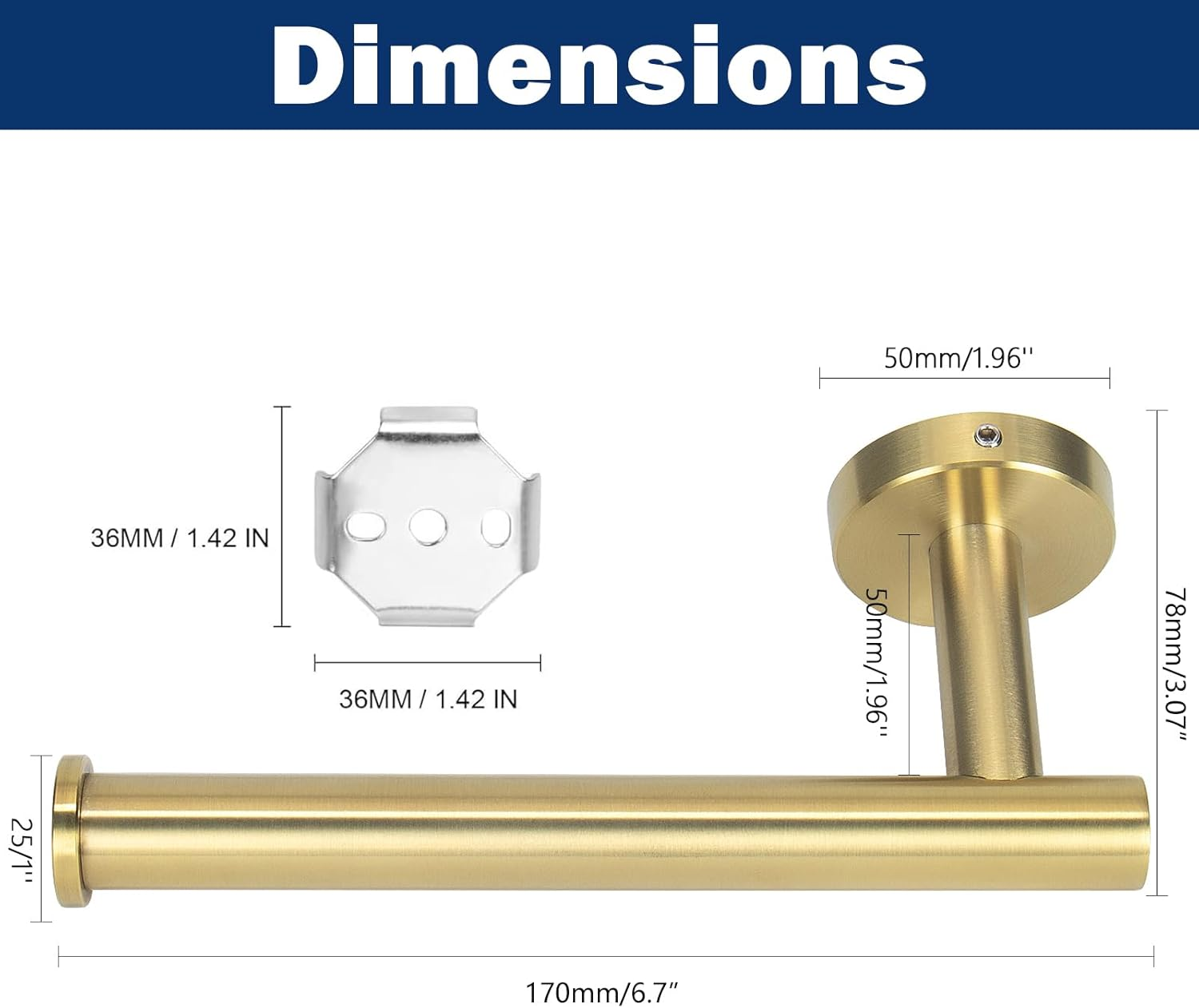 Nearmoon Bathroom Toilet Paper Holder, Premium SUS304 Stainless Steel Rustproof Wall Mounted Toilet Roll Holder for Bathroom, Kitchen, Washroom (1 Pack, Brushed Gold) image number 1