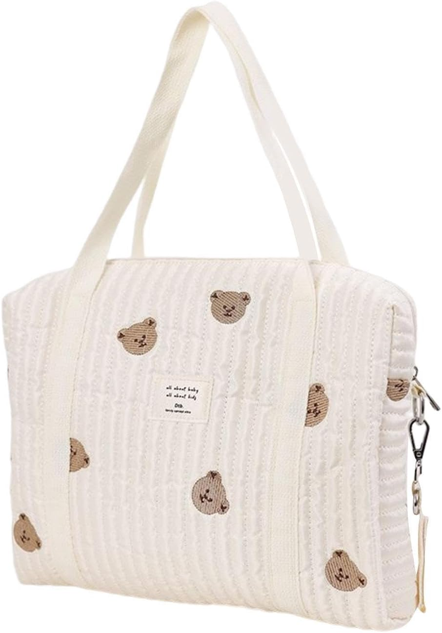 Baby Nappy Changing Tote Bag, Embroidery Baby Nappy Changing Tote Bag,Stylish Large Capacity Cotton Baby Changing Bag, Fashion Portable Quilted Cotton Bag for Weekend Vacation