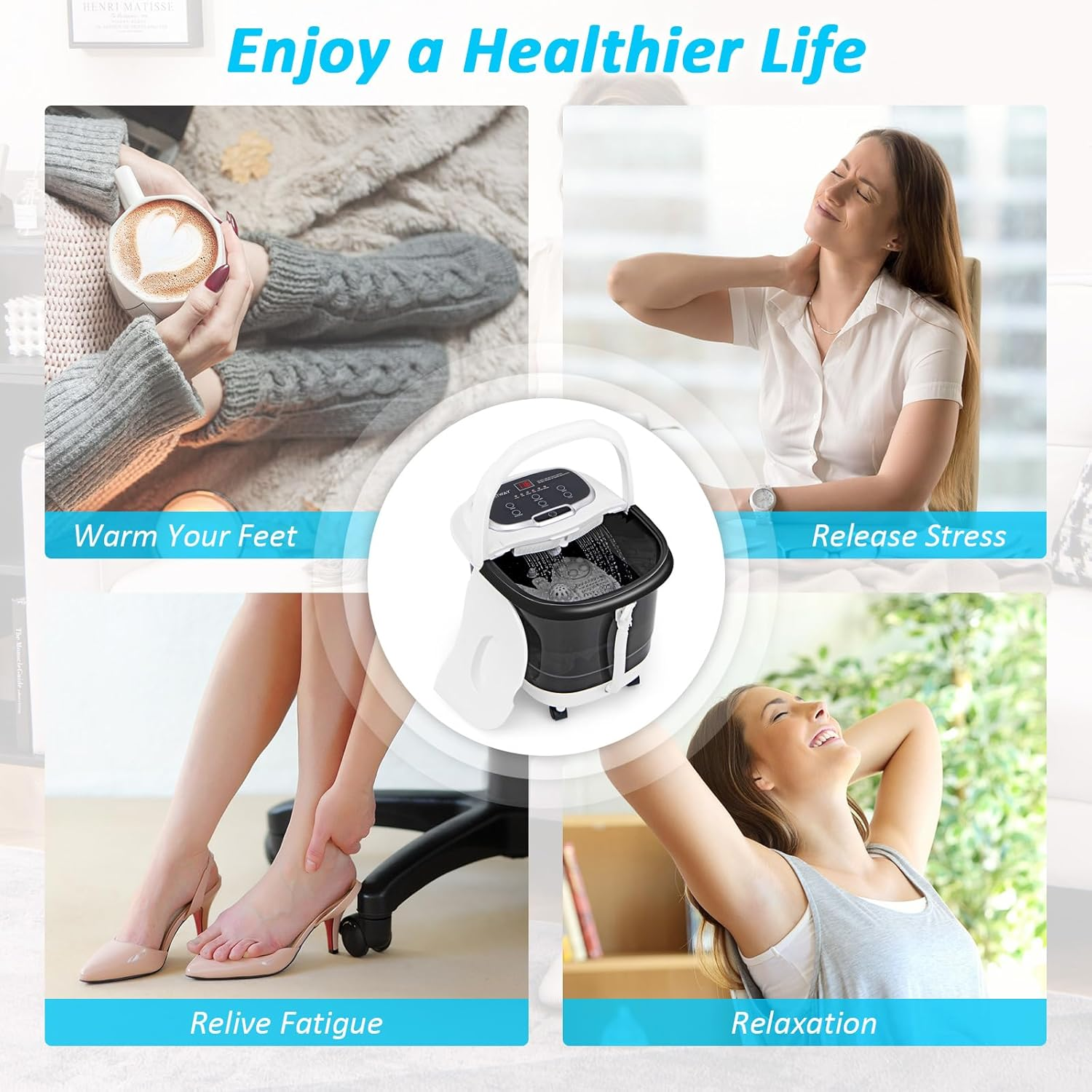 Costway Foot Spa Bath Massager, Multifunctional Electric Foot Baths Machine with Motorized Shiatsu Massage Balls & Massage Rollers, LED Display, Shower, Red Light, Time & Temperature Control, Massager for Foot, Ankle, Leg, Calf Stress Relief (Black)