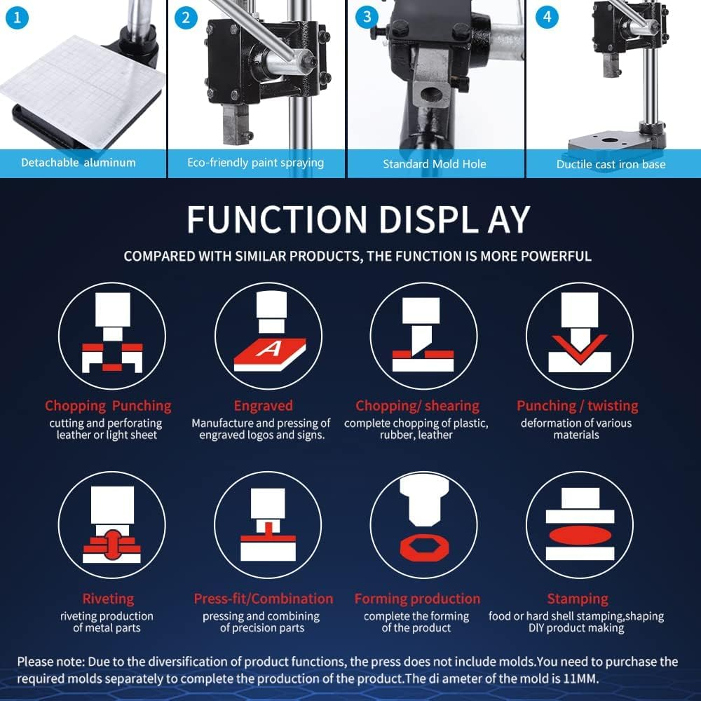 AOOK 866PCS Leather Hole Puncher Hand Punching Manual Punch Arbor Press.Round Solid Post & Ductile Iron Base for DIY Parts Punching,Forming Pressing (Square Head Press with All Accessories) image number 2
