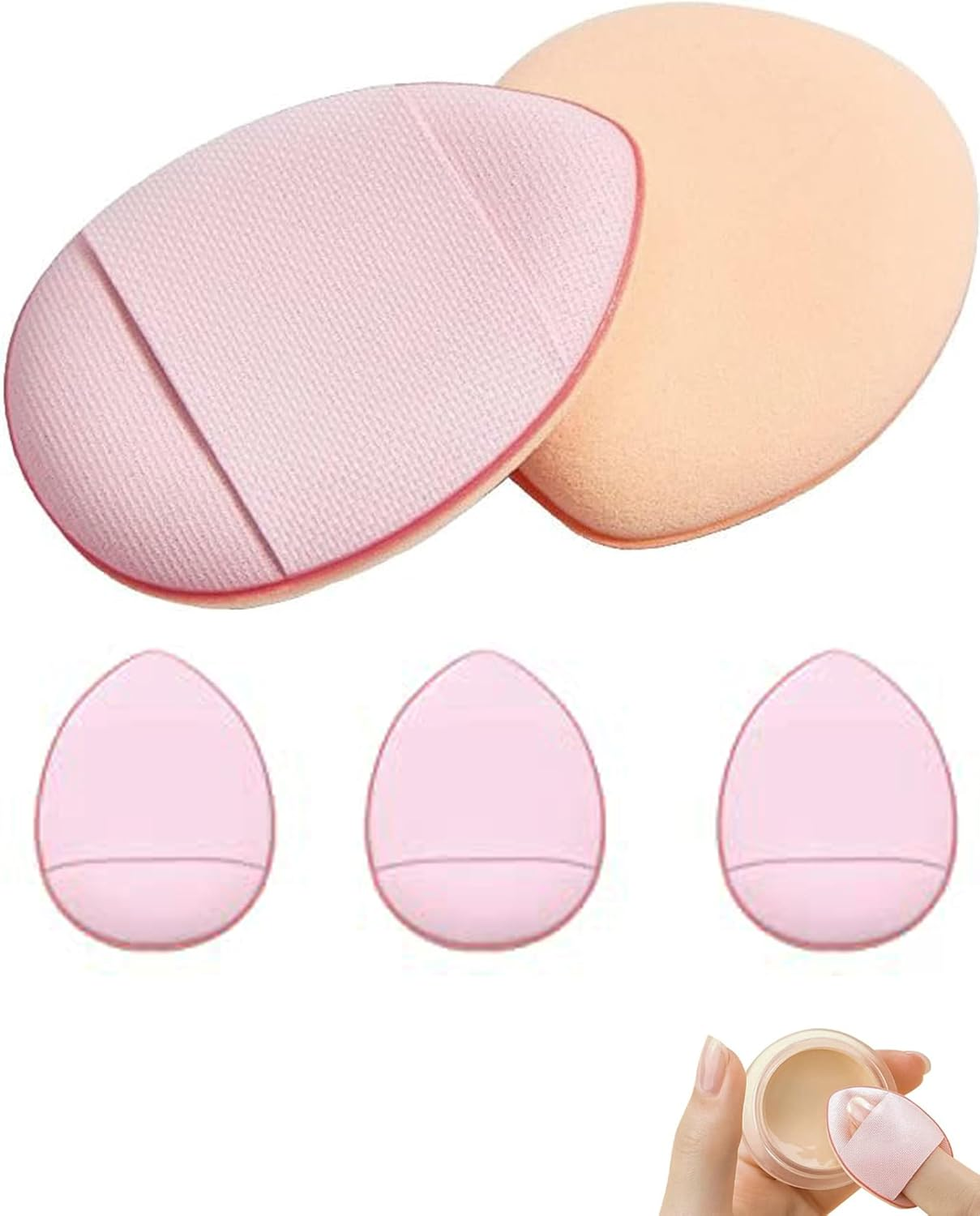 Mini Finger Powder Puff Triangle Puff with Case,Round Puff,Reusable Makeup Puff,Beauty Blender for Foundation Concealer Cosmetic Tool,Wet and Dry Powder Puff