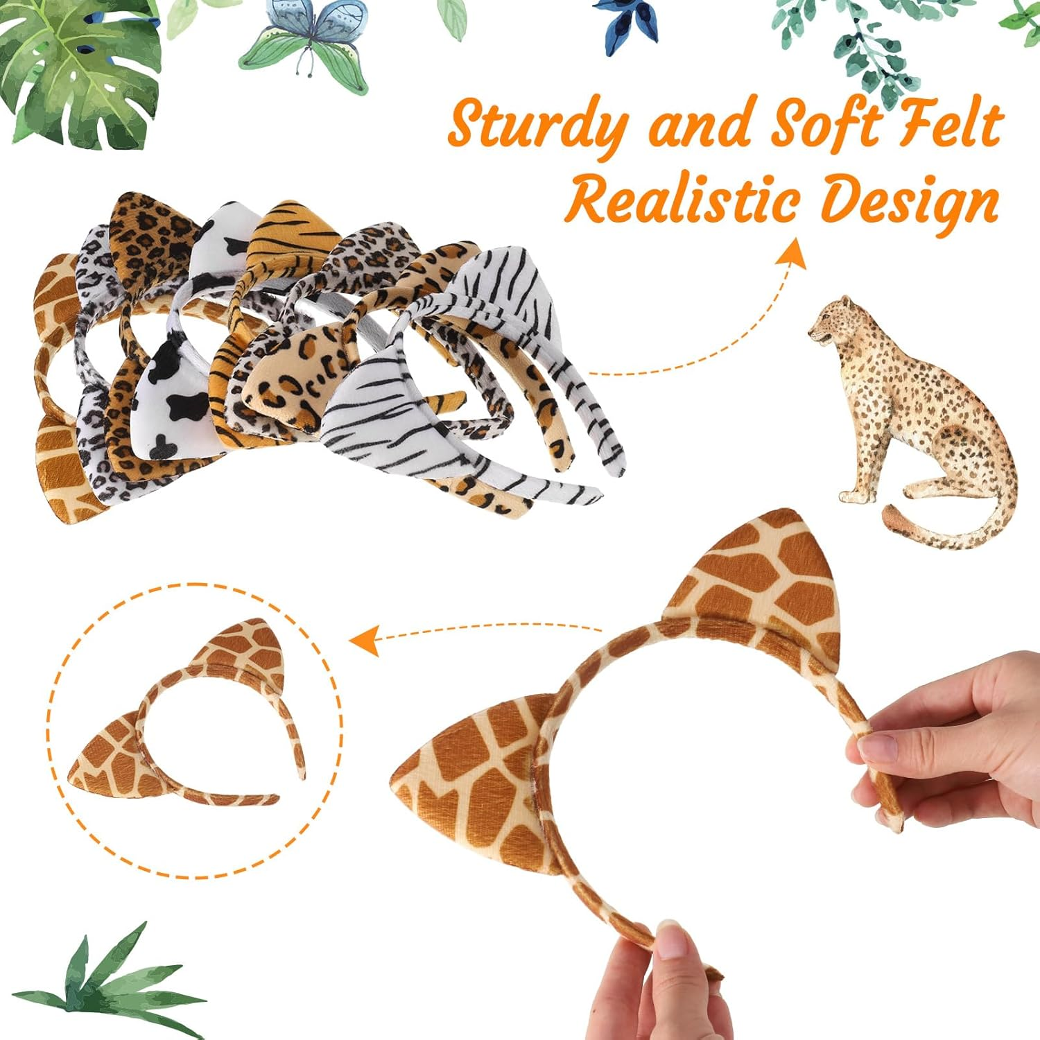 Hoemwarm 24Pcs Cheetah Ears Headband Animal Ears Headband Ear Hair Accessories Cat Ears Hairband Tiger Zebra Leopard Cat Ears Headband for Halloween Birthday Cosplay Party Decorations Supplies image number 3