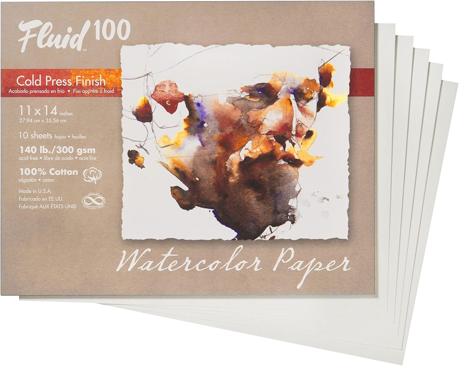 Speedball Fluid 100% Rag CP Watercolour Block Pad, 15 Sheets 9X12 Inches, Superior-Grade Material, Distinctive Textured Surface, Ideal for Watercolour Artistry