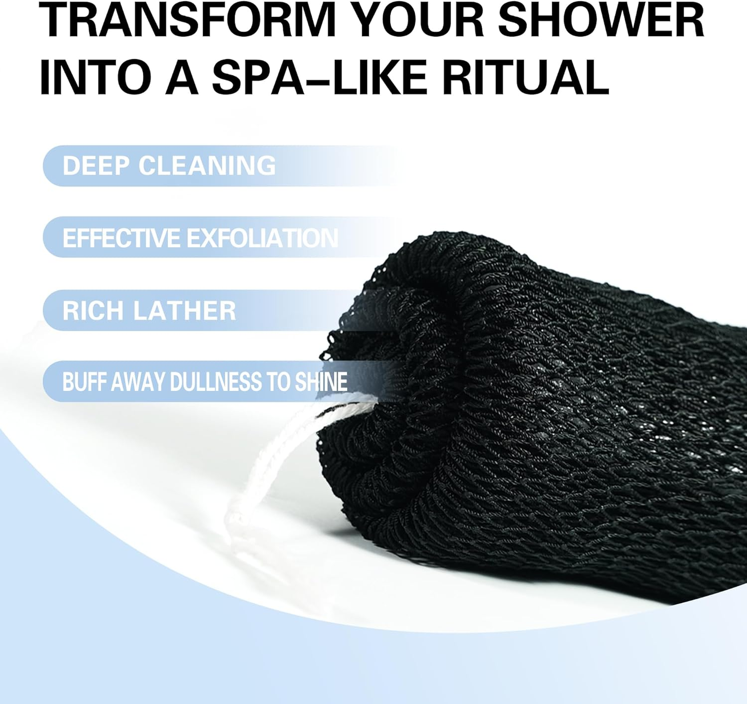 African Net Sponge Authentic 3 Pieces Exfoliating Body Scrubber African Net Sponge with Knots African Exfoliating Net Bath Sponge with Travel Bag (Black,Green,Blue) image number 1