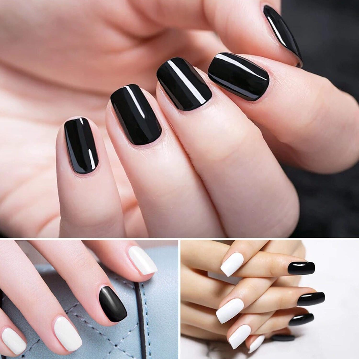 Vishine 4Pcs Black White Gel Nail Polish Color Collection Base Top Coat Soak off UV LED Gel Color Set Nail Lacquers Manicure Nail Art Halloween Gift Kit 15Ml