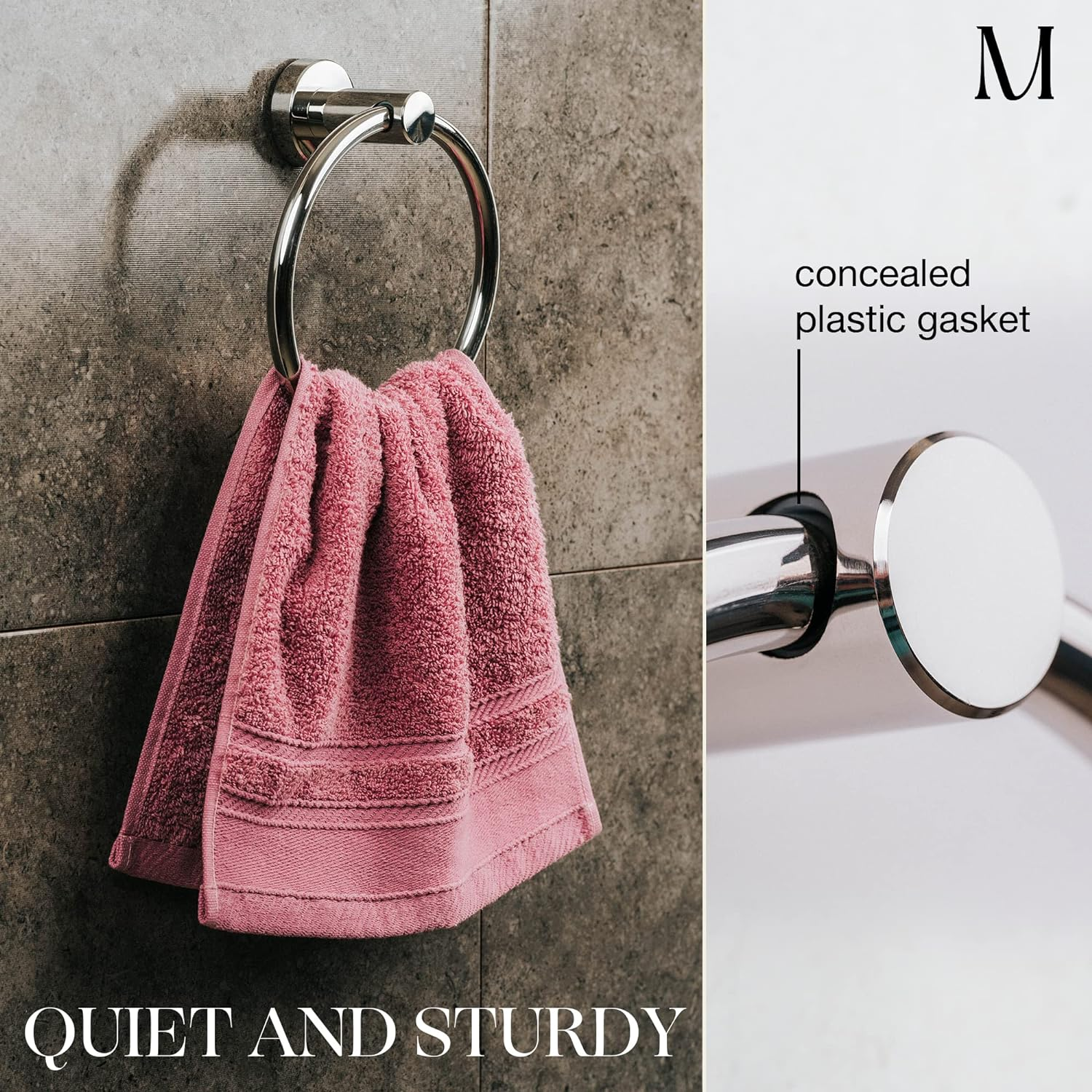 Marmolux Acc Stainless Steel Brushed Wall Mount Bathroom Hardware Accessories Set, Including Bath Towel Bar, Towel Ring/Hand Towel Holder, Toilet Paper Holder, Robe Hook, Polished Chrome