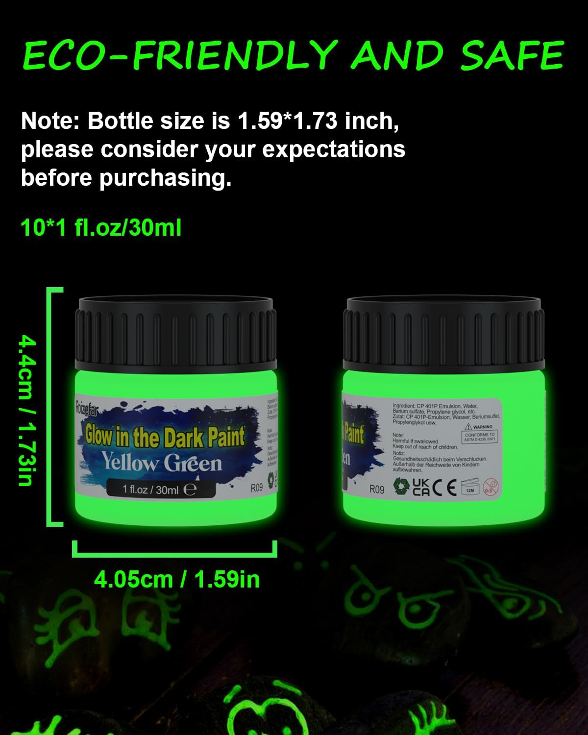 Roizefar Glow in the Dark Acrylic Paint-Set of 10 Colors, Acrylic Textile Fabric Paint (30 Ml/1 Oz), Neon Craft Painting Fabric Paint for Clothes, T-Shirt, Canvas, Ideal for Art Supplies and DIY Decoration image number 3