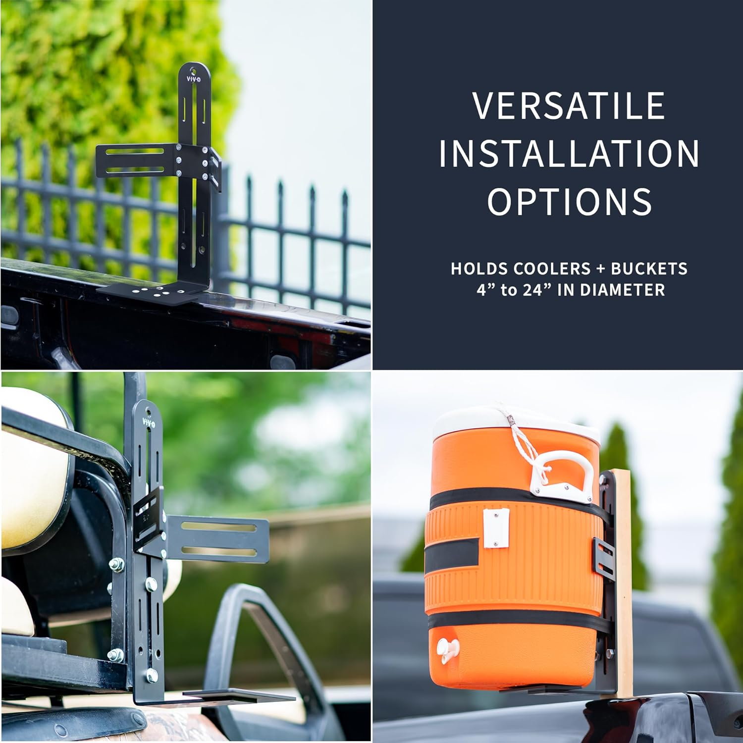 VIVO Steel Water Cooler Truck Mount, 5 Gallon Cooler and Bucket Holder, Compatible with Trailers, Trucks, Utvs, and More, Black, Mount-Wct1 image number 2