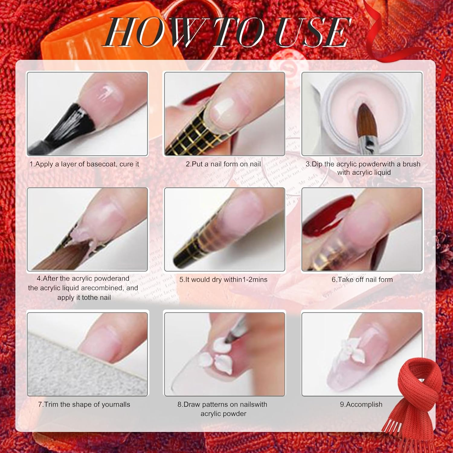 28G/Box Color Acrylic Powder Professional Red Glitter Acrylic Nail French Manicure Powder for Nail Extension Acrylic Nail System,Hj-Nap017-No.36 image number 6