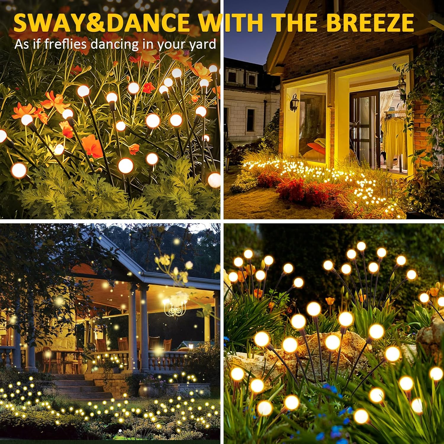 Fiflying Pack of 2 8 LED Fireflies Solar Lights Outdoor Improved Heights Optional Modes Firefly Light IP65 Waterproof Solar Lights for Path Yard Patio Decorative image number 5