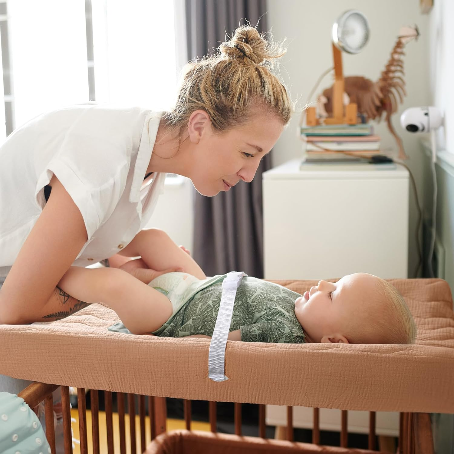 Lulumoon Muslin Changing Pad Cover: Baby Cotton Quilted Changing Table Cover - Soft Changing Pad Sheets for Boys Girls - Beige  Caramel image number 4