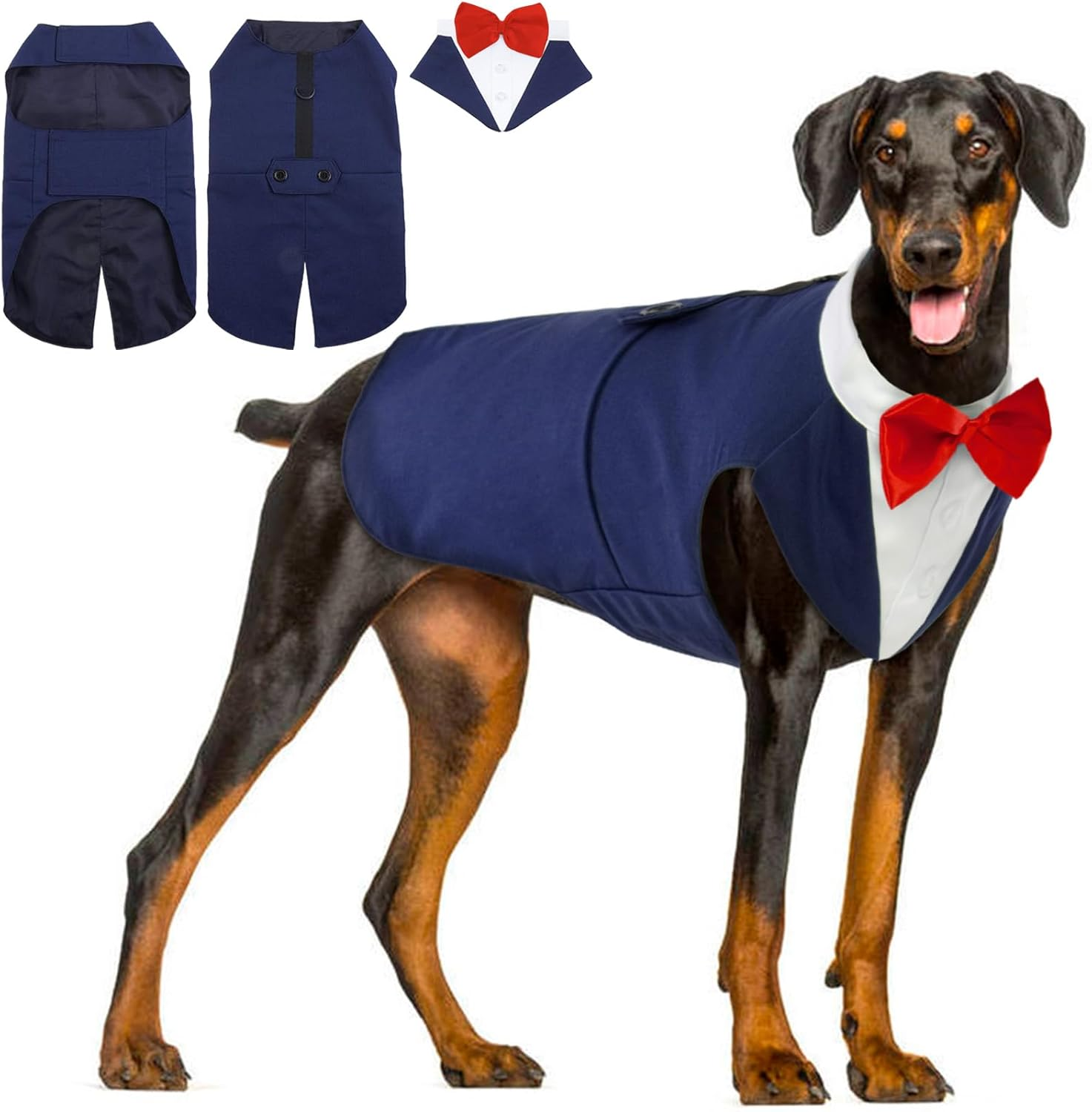 Dog Tuxedo, Dog Wedding Outfit and Bandana Set, Dog Tuxedo Costume, Pet Clothes Puppy Formal Shirt with Removable Bow Tie, Dog Suit for Small Medium Large Dogs, Dog Outfit for Party Birthday Festival