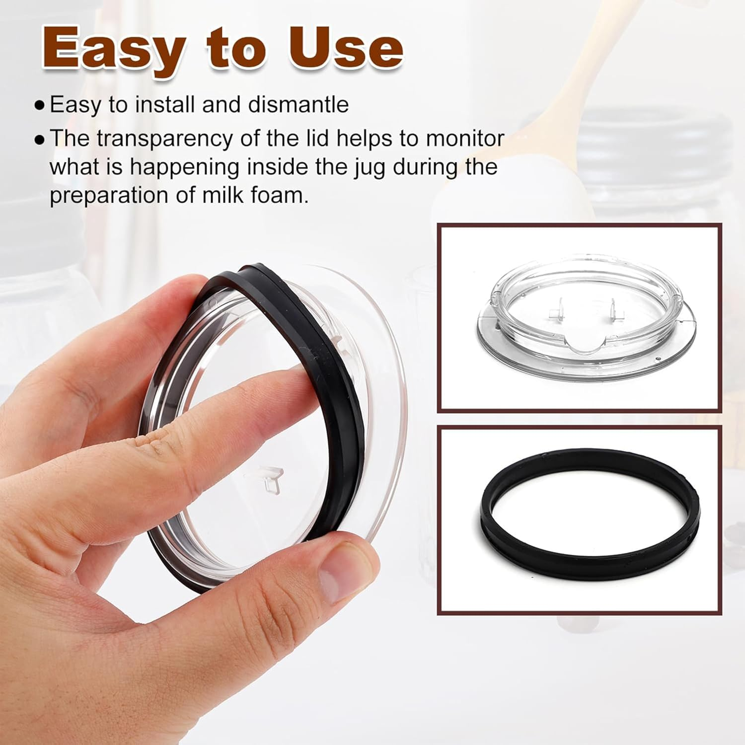 2 Pcs Milk Frother Transparent Lid,Milk Frother Lid for Nespresso Aeroccino 3 3R,Milk Foam Confidential Seal Replacement Lid,3593 & 3594 Seal Parts image number 1