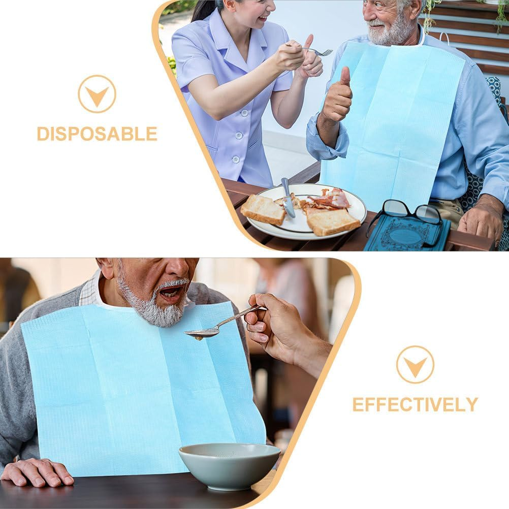 PACKOVE 60Pcs Bibs for Seniors, Disposable Bibs Adult Seniors Adult Paper Bib Feeding Bib Single Use Dining Clothing Protectors for Women Men image number 2