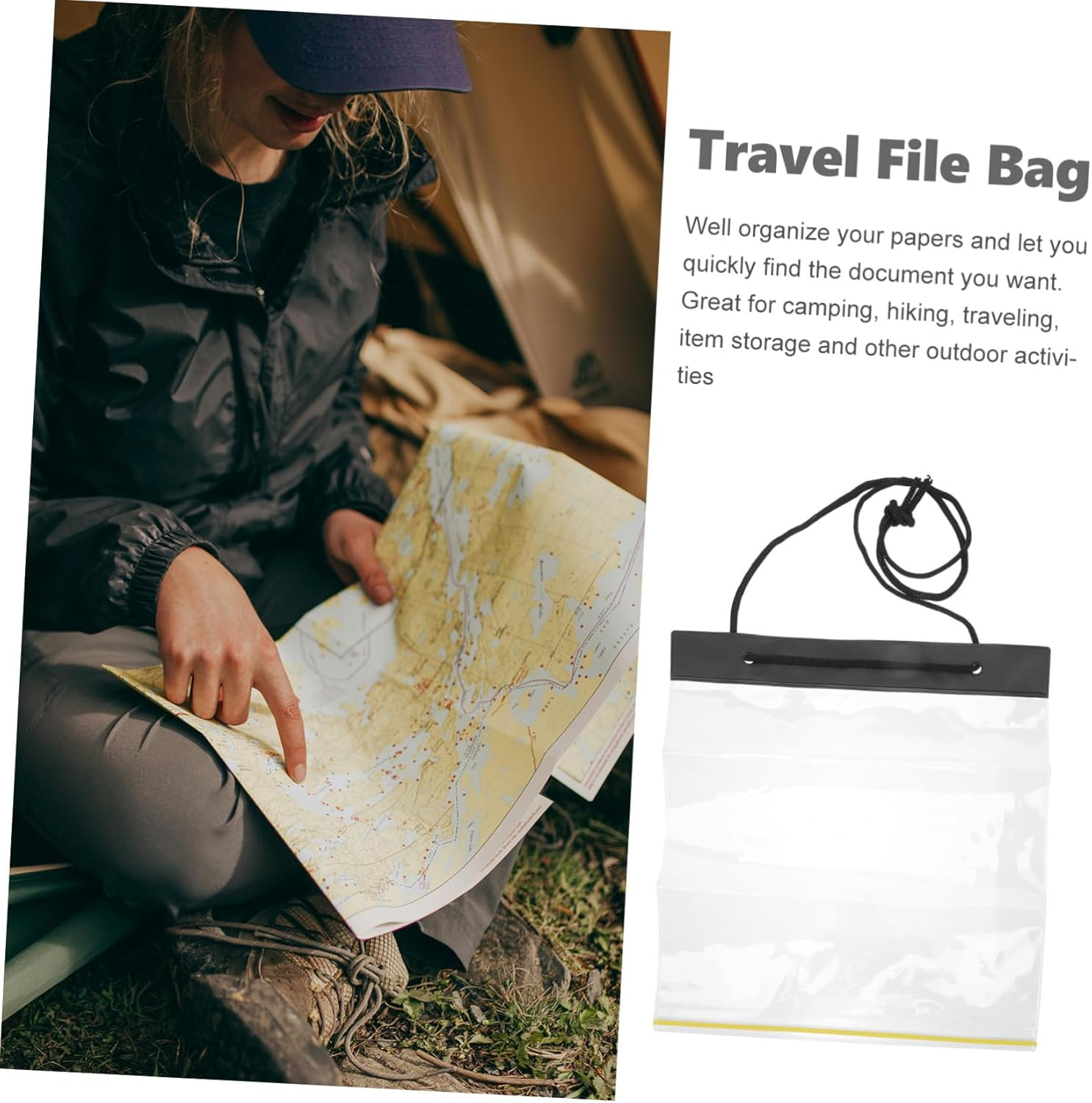 STAHAD Waterproof Drawstring Pouch File Holder PVC Document Bag Foldable Travel Organizer for Camping and Outdoor Training Office Use image number 5