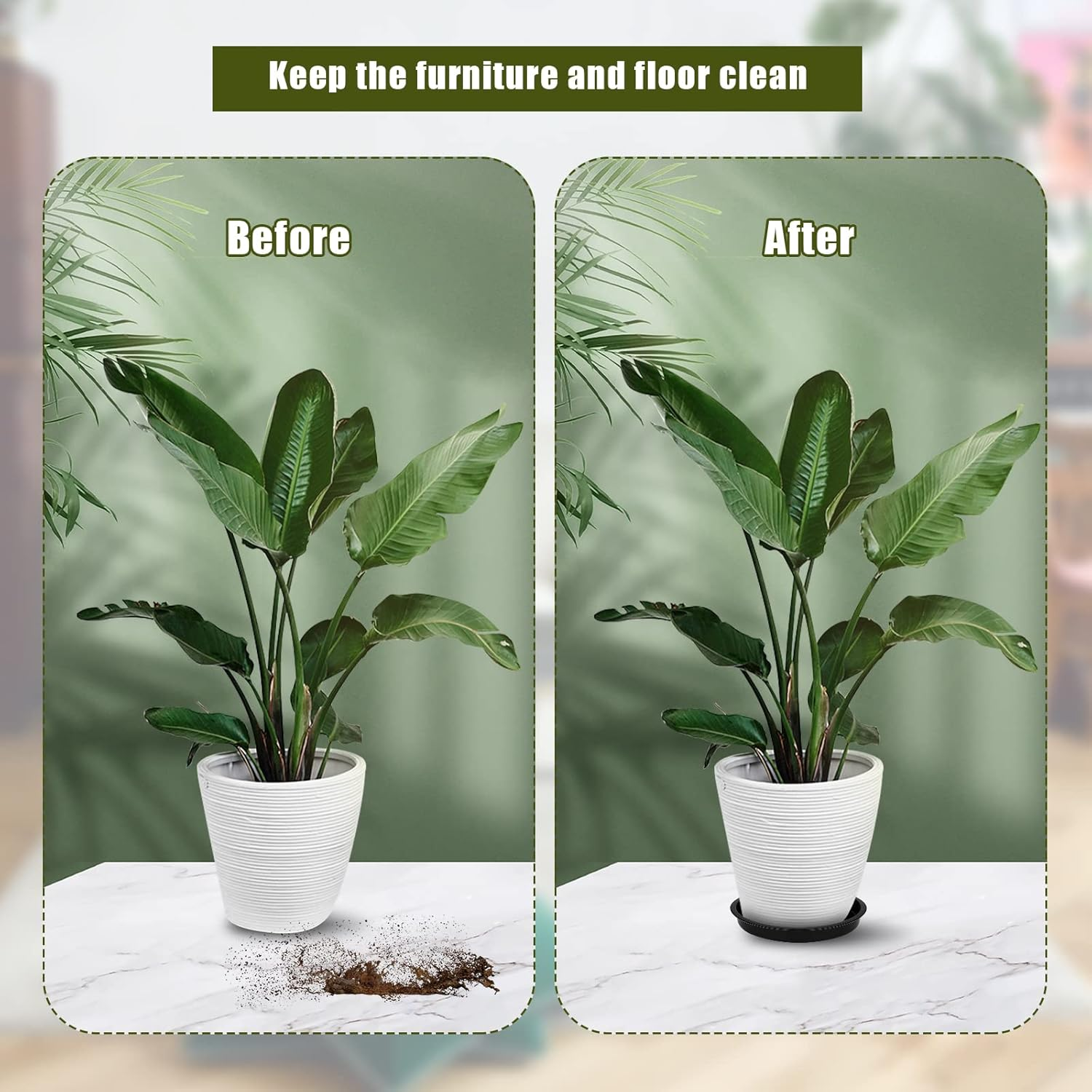 LUTER 12Pcs Garden Plant Saucer, 5.5/6.2/7 Inch round Plant Water Catcher Tray Plastic Plants Trays Flower Pot Drip Trays for Potted Plants (Black) image number 5