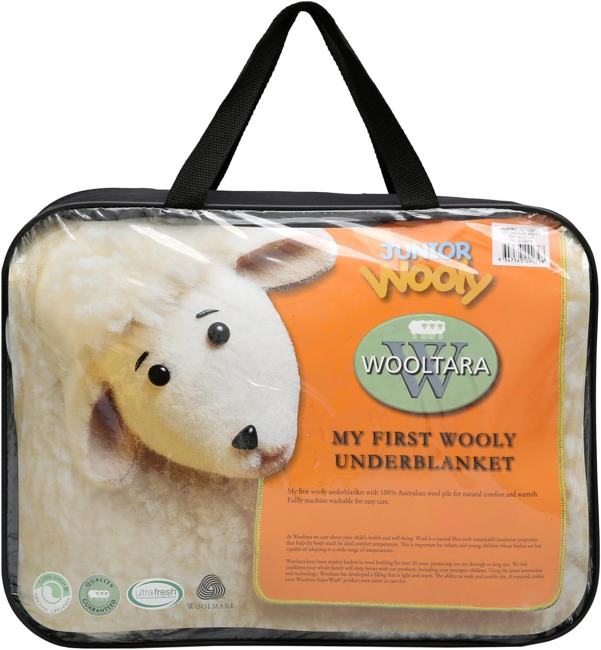 My First Woolly 350GSM Pure New Australian Washable Wool Underblanket Baby Blanket Natural Comfort and Warmth Fitted Cotton Skirt Fully Machine Washable - Standard Cot Size (70Cm X 130Cm)