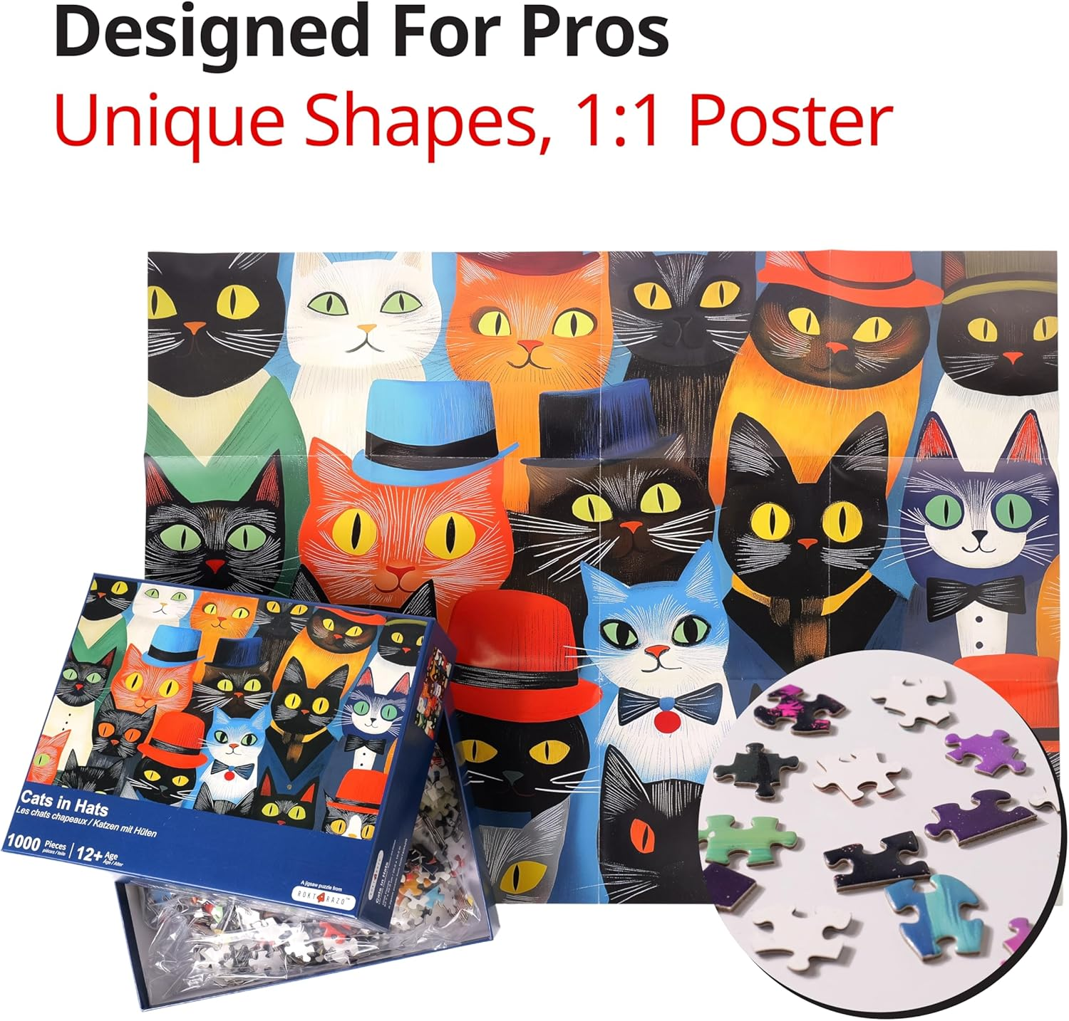 Cats in Hats, Cute 1000 Pieces Jigsaw Puzzles, Finish Size 68 * 49Cm image number 4