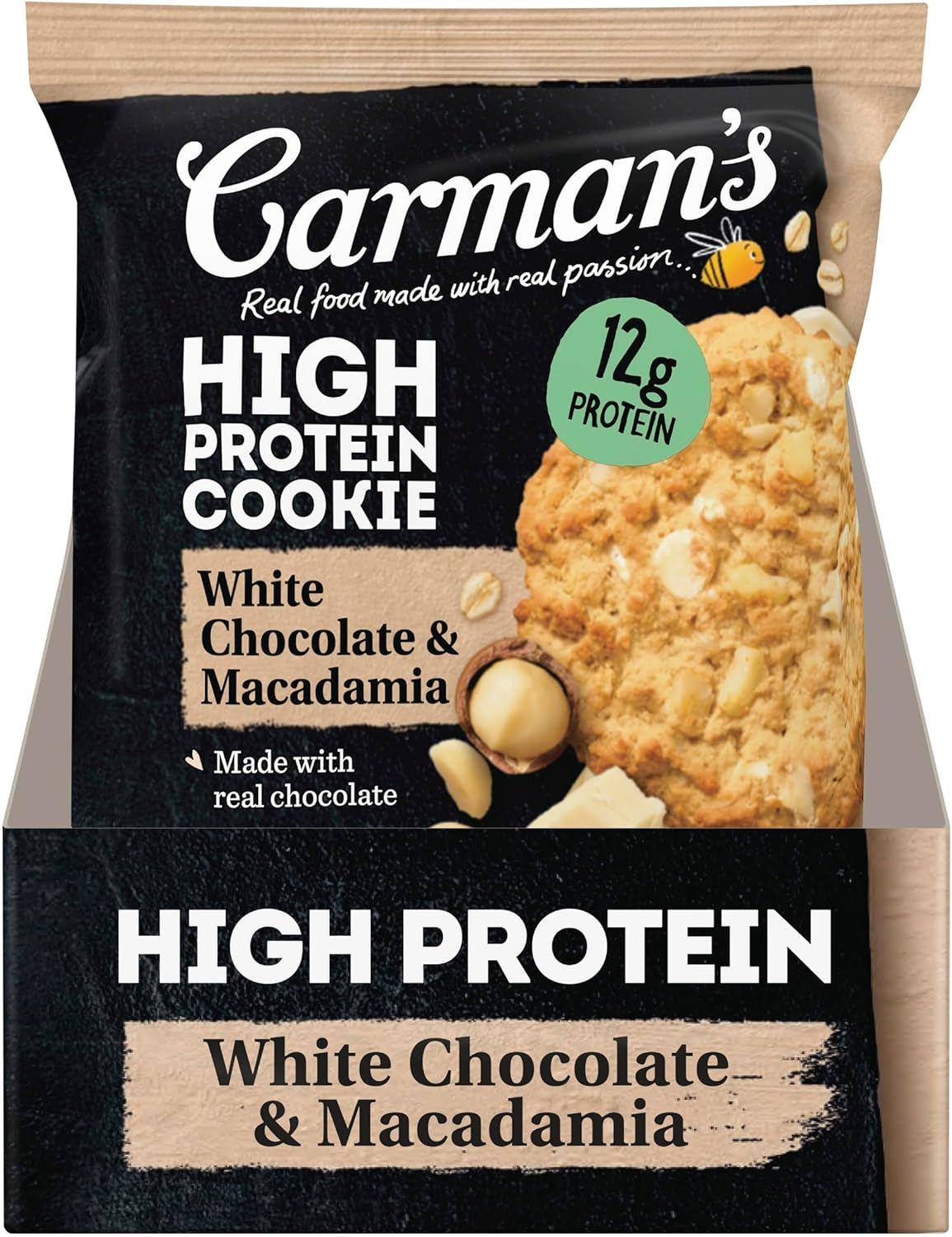 Carman'S White Choc and Macadamia Protein Cookie - 12 X 60G (Pack of 12)