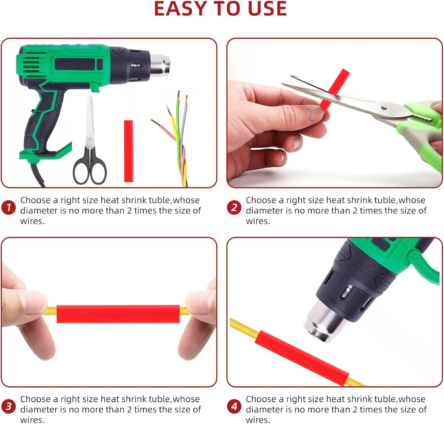 DIANN 780Pcs Wire Heat Shrink Tubing Kit Industrial Heat-Shrink Tubing for Wires 2:1 Marine Grade Heat Shrink Wrap Premium Large Electrical Waterproof Heat Shrink Tape 12 Sizes 4 Colored Assorted image number 5