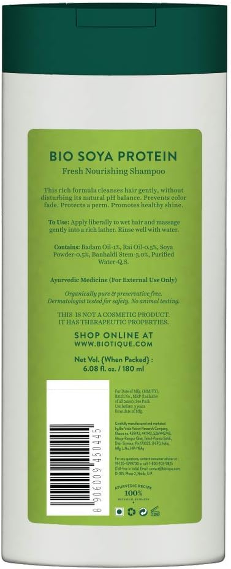 Biotique Bio Soya Protein Fresh Nourishing Shampoo, 180 Ml image number 4