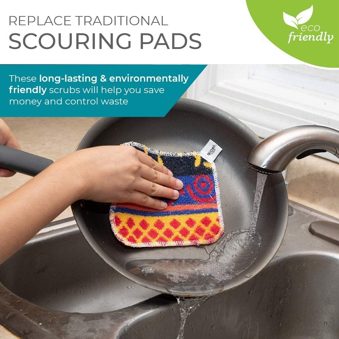 Skoy Cotton Cleaning Scrub, Non-Scratching, Reusable Scrub for Kitchen and Household Use, Environmentally Friendly, Dishwasher Safe, Assorted Colors and Designs - 1 Piece image number 4