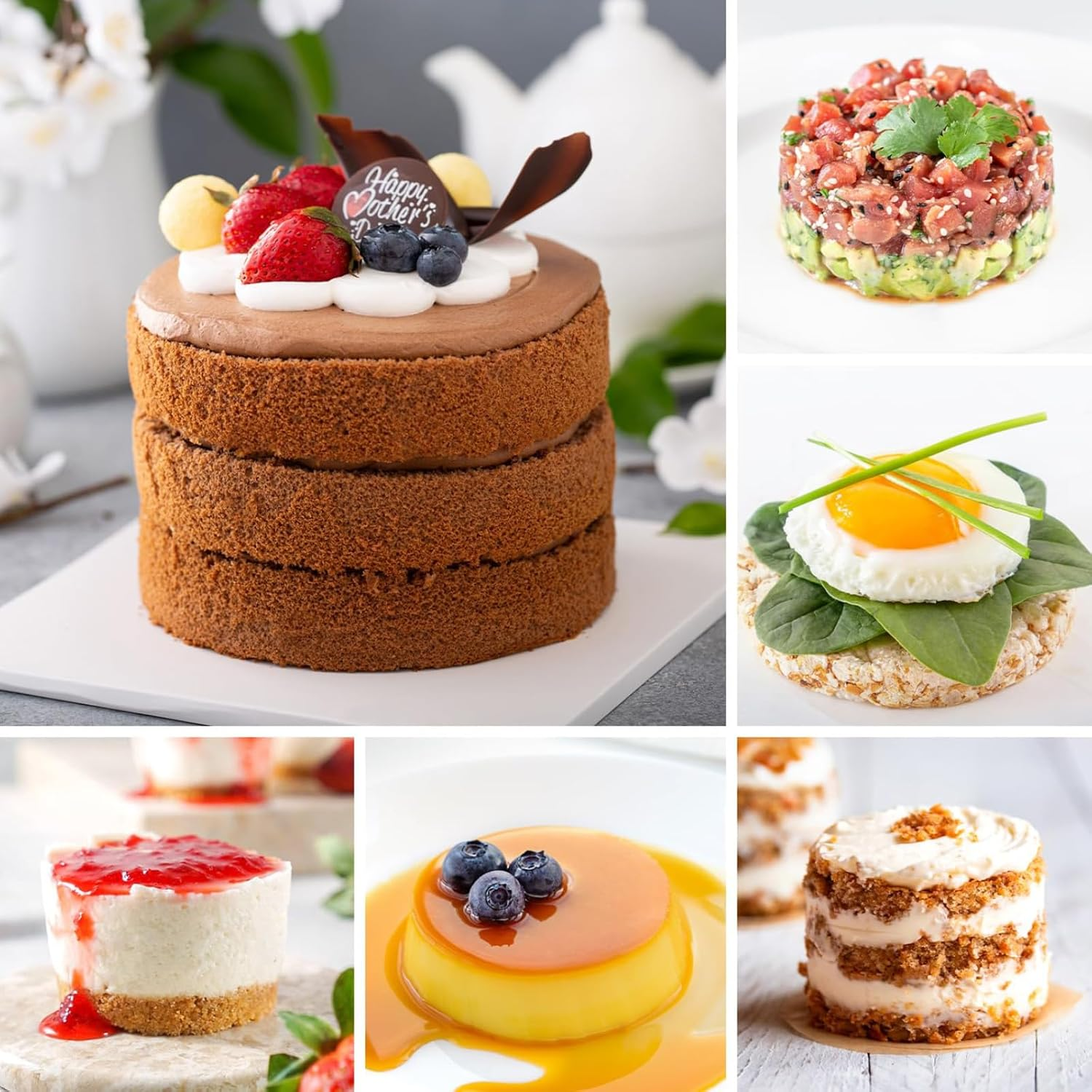 RIKONDA 4-Pack Stainless Steel round Cake Ring Molds &ndash; 8Cm X 4Cm Baking Rings with Pusher for Crumpets, Pancakes, Mousse & Layered Desserts image number 2