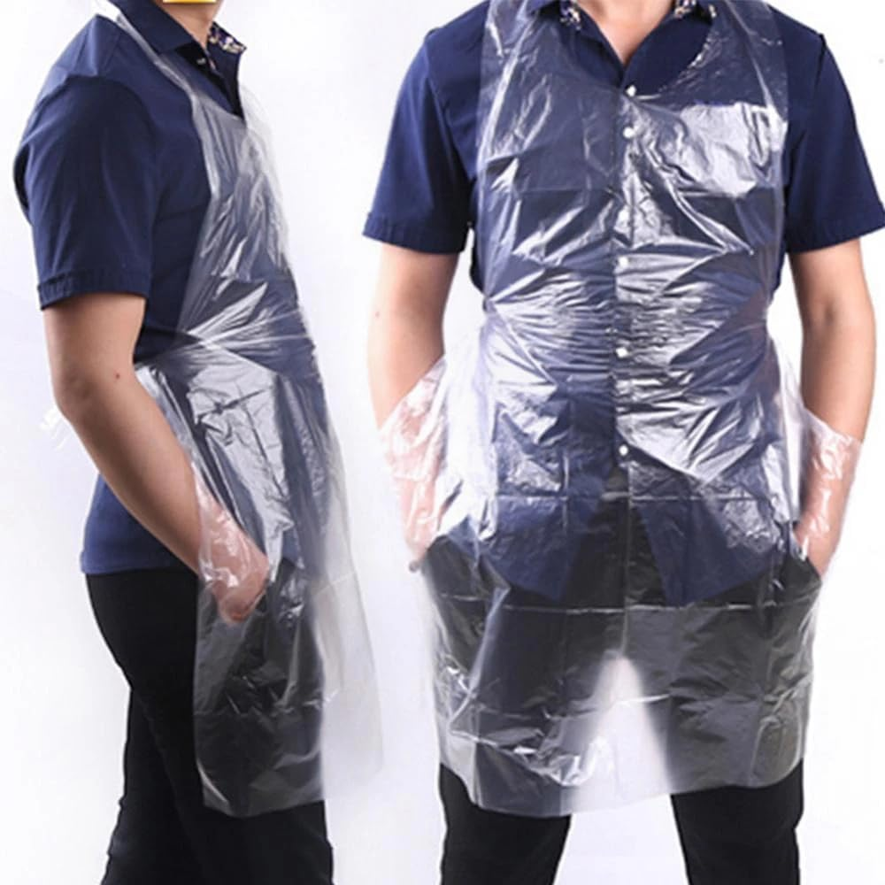 100Pcs Disposable and Plastic Waterproof Apron Barbecue Oil Transparent