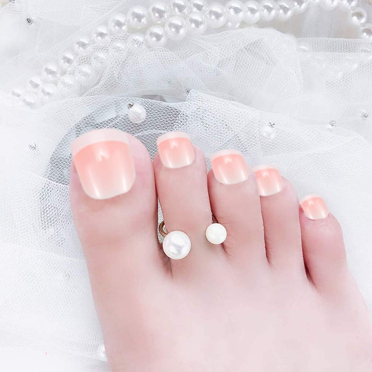84 Pcs French False Toenails Tips, 14 Size French Artificial Manicure Fake Toe Nails, Full Cover Acrylic Toenails Art Tips for Ladies Women Girls Nail Decorations image number 1