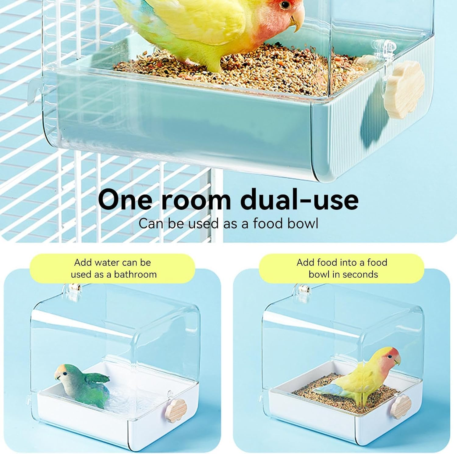 Bird Bath for Cage, Parakeet Bath, Parrot Shower, Bird Bath, Bird Cage Accessories with Hook and Bottom Drawer, Indoor Bird Bath for Small Birds, Canary Parakeets