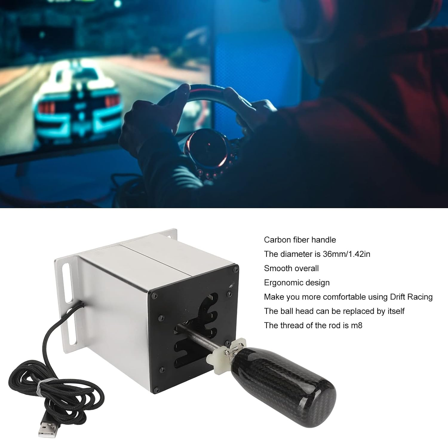 USB Simulator Shifter for ATS ETS EST LFS Dust WRC Sim Racing Games, H Gear Shifter for G29 G27 G25 G920 T300RS GT Steering Wheel PC Wins 6+R