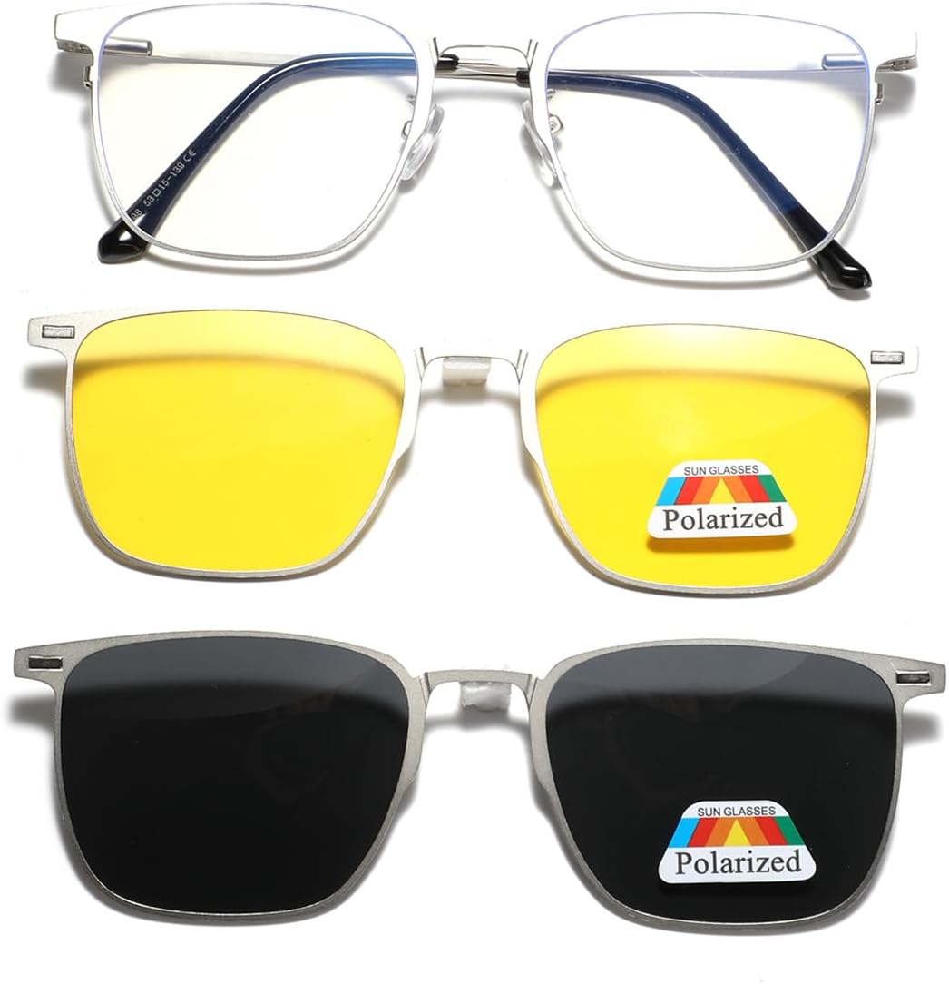 Metal Magnetic Clip on Sunglasses Polarised Yellow Night Vision Sunglasses Multifunctional Driving Glasses - Blue Frame image number 3