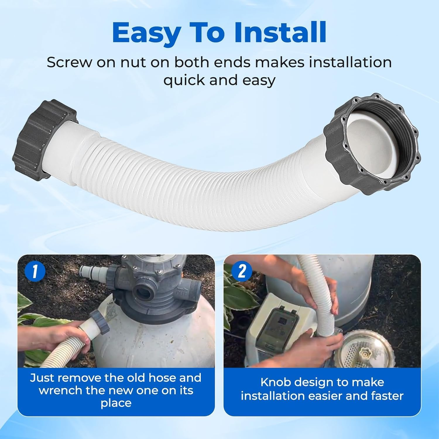 2 Pcs 40 Cm Swimming Pool Hose, Pool Pump Replacement Hos, 1.5 Diameter Easy to Install Accessory Pool Hose with Nut for above Ground Pools, Filter Pumps image number 4