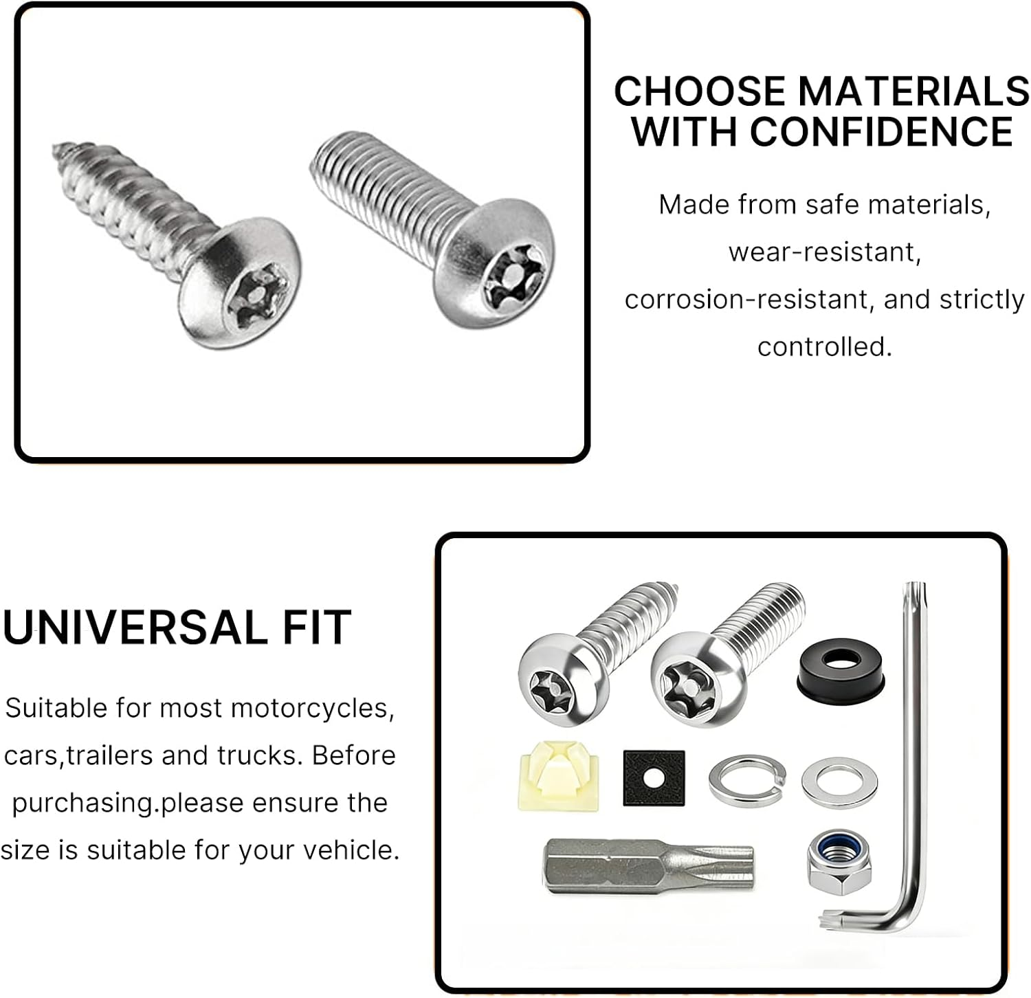 Anti Theft License Plate Screws with Caps, Stainless Steel License Plate Bolts for Car & Motorcycle, Secure Anti-Theft Kit, Tornillos Para Placas De Carro image number 6