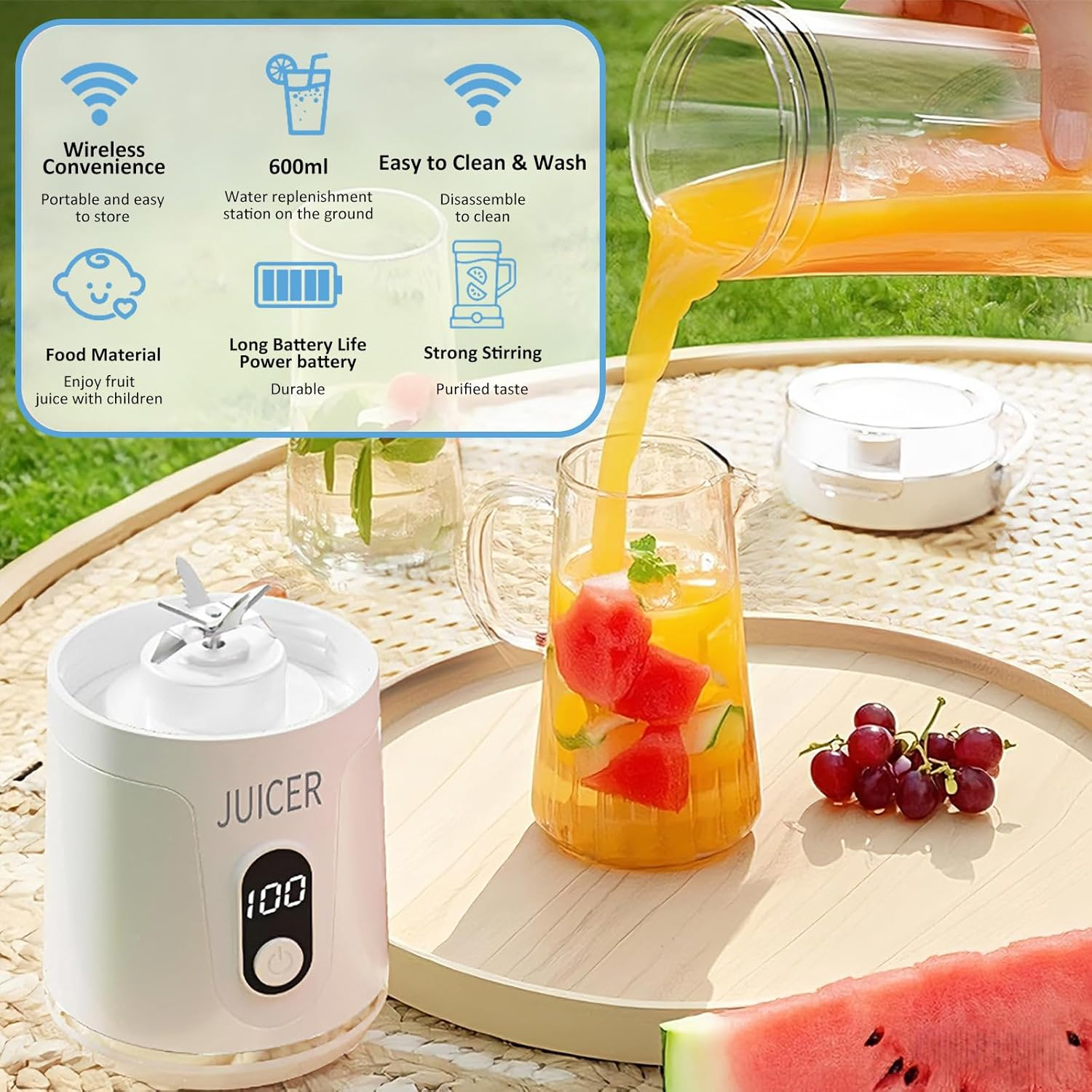 Portable Blender, 600Ml Personal Blender for Shakes and Smoothies Juice with 12 Blades Mini Blender, Electric USB Rechargeable Juicer for Kitchen,Home&Travel, Protein Shakes Cup,Bpa-Free image number 5