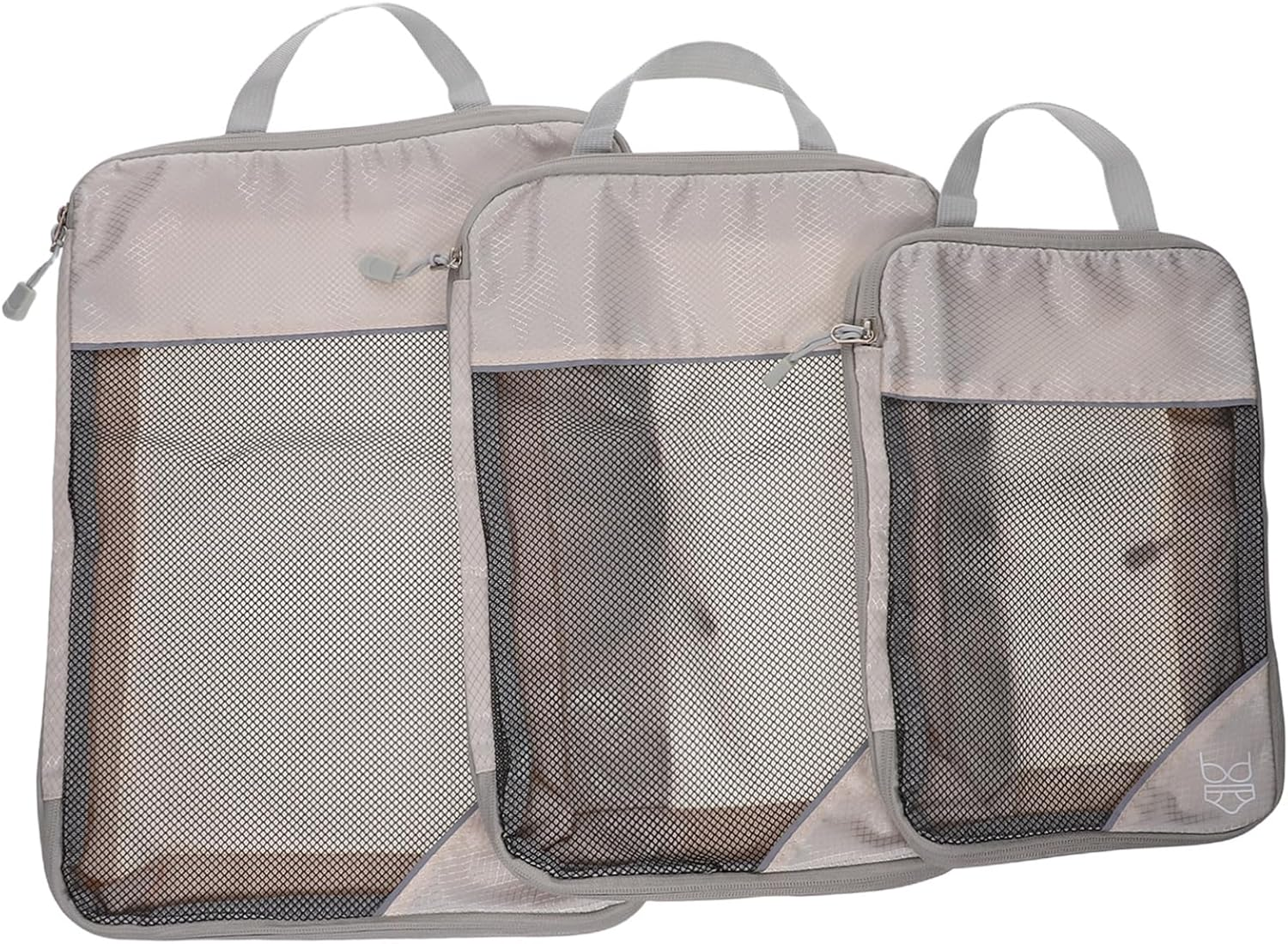 DEARMAMY 3PCS Compression Packing Cubes Beige Lightweight Expandable Travel Organizer Bags for Efficient Luggage Space Management Portable Storage for Clothes Shoes Accessories image number 4