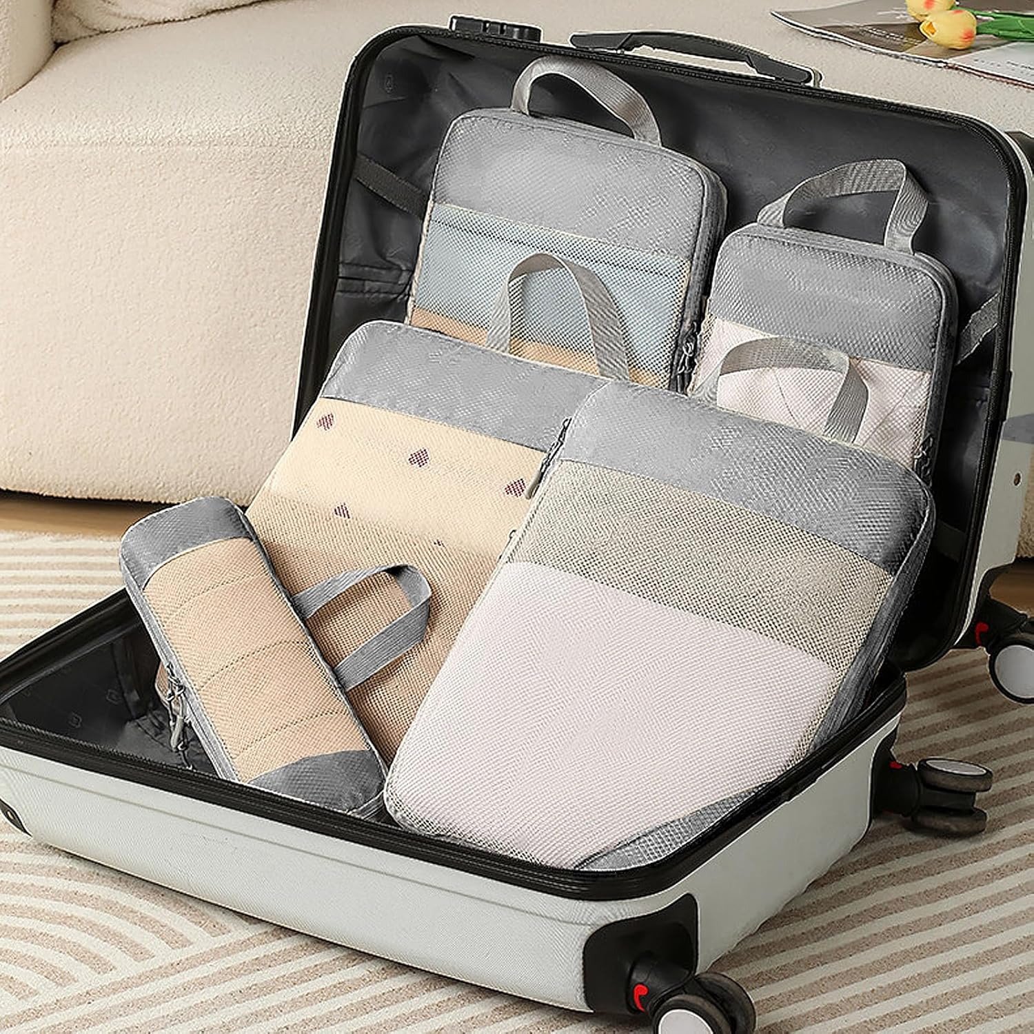 Compression Packing Cubes,Tipai 6 Set Travel Packing Organisers,Waterproof Travel Packing Cubes for Suitcases Travel Accessories,Grey image number 5