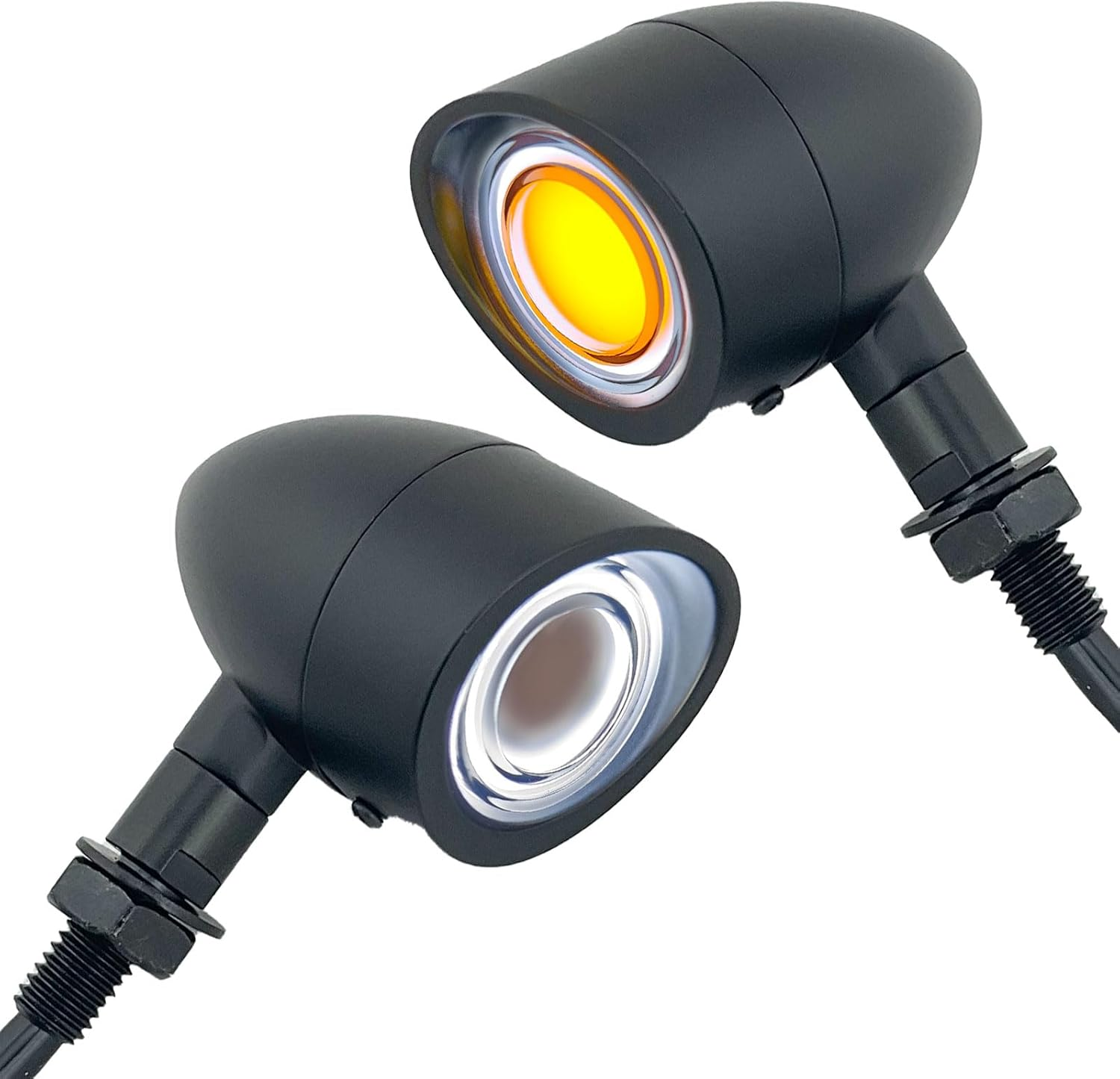 FATECIM 2X Motorcycle LED Front Turn Signals Running Driving Light Visor Heavy Duty Motorbike White Amber Light Blinker Indicator for Bobber Harley Honda Yamaha Suzuki Kawasaki Cruiser Chopper Chrome