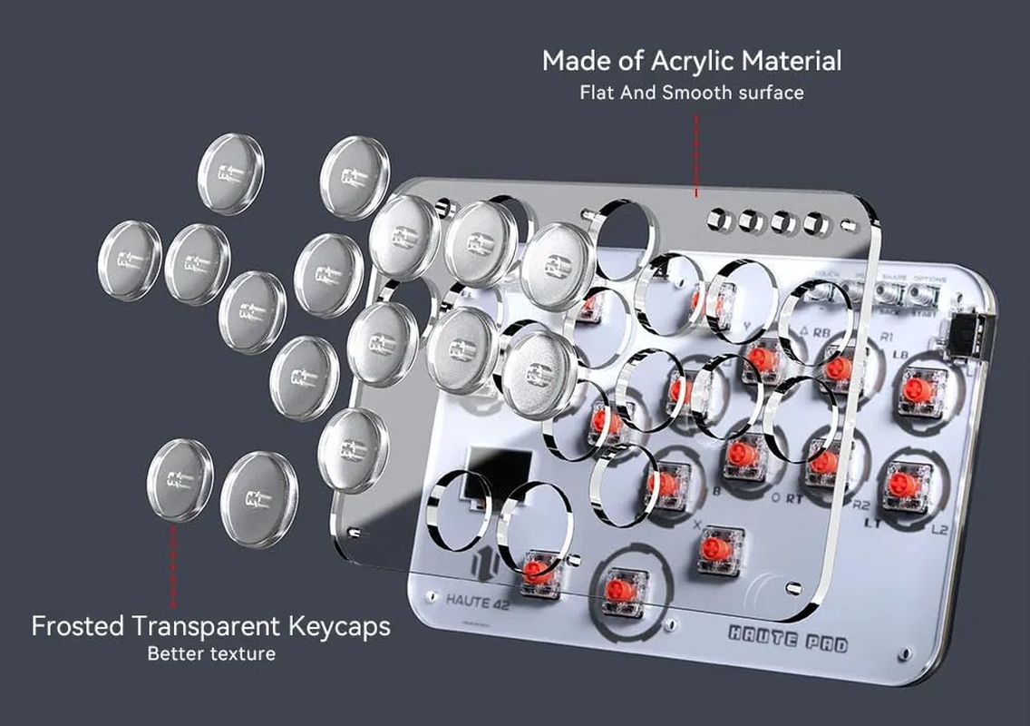 [Newest Ver. 2025] Haute42 S16 Leverless Arcade Stick Compatible with PC/PS4/PS3 (16 Button) : - NEW 2025 CRYSTAL Low-Profile Switches - Slim Form Factor - Custom Plate - RGB Lighting - USB Type C - White image number 5