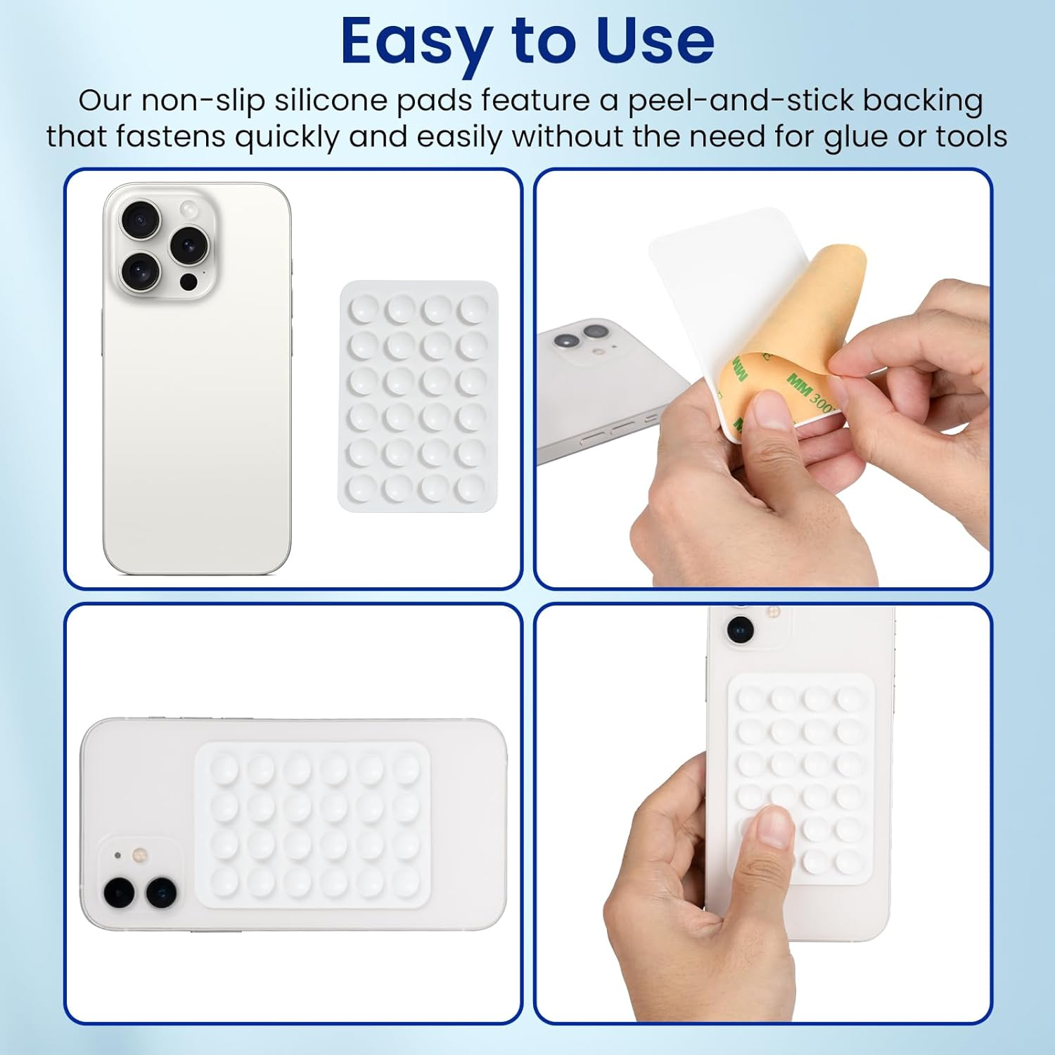 MYHOGOOD 2 Pcs Silicone Suction Phone Case, Non Slip Phone Suction Pad with 24 Suction Cups, White Suction Phone Holder Hands-Free Sticky Phone Grip, Phone Sucker Pad for Selfies and Tiktok Videos
