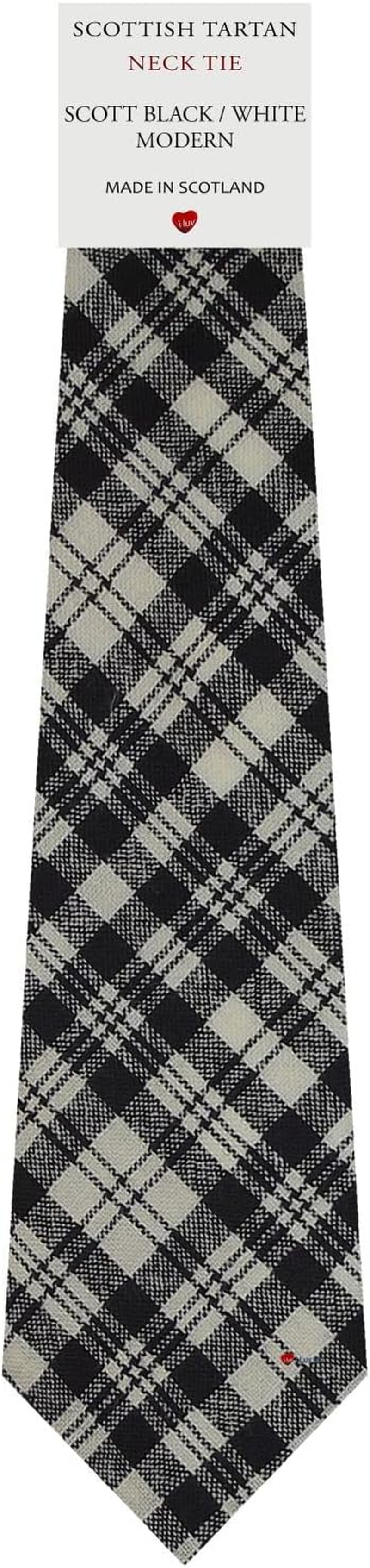 Mens All Wool Tie Woven and Made in Scotland in Scott Black and White Modern Tartan image number 2
