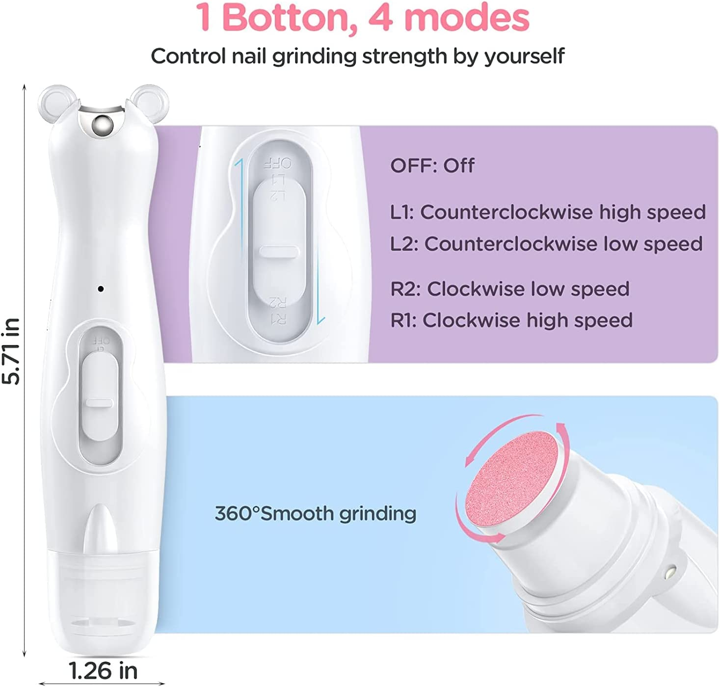 Electric Baby Nail File Trimmer, 2 In1 Rechargeable Baby Nail Clipper Baby Nail File Set with LED Light & 6 Grinding Heads, Care Trim Polish Toes and Fingernail Grooming Manicure Kit for Newborn, Toddler, Kids, Infant (White) image number 1