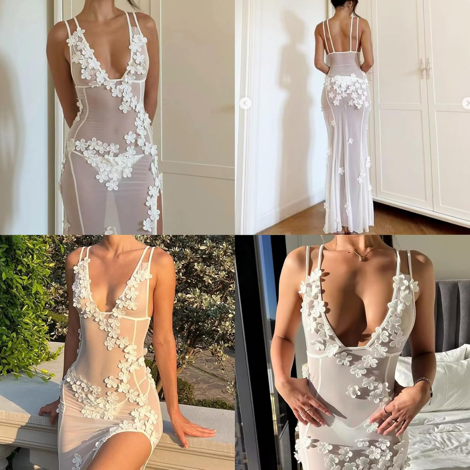 RARITYUS Women Sexy See through Lace Maxi Dress Floral Applique Maternity Bodycon Dress Vacation Beach Cover up Dresses image number 1